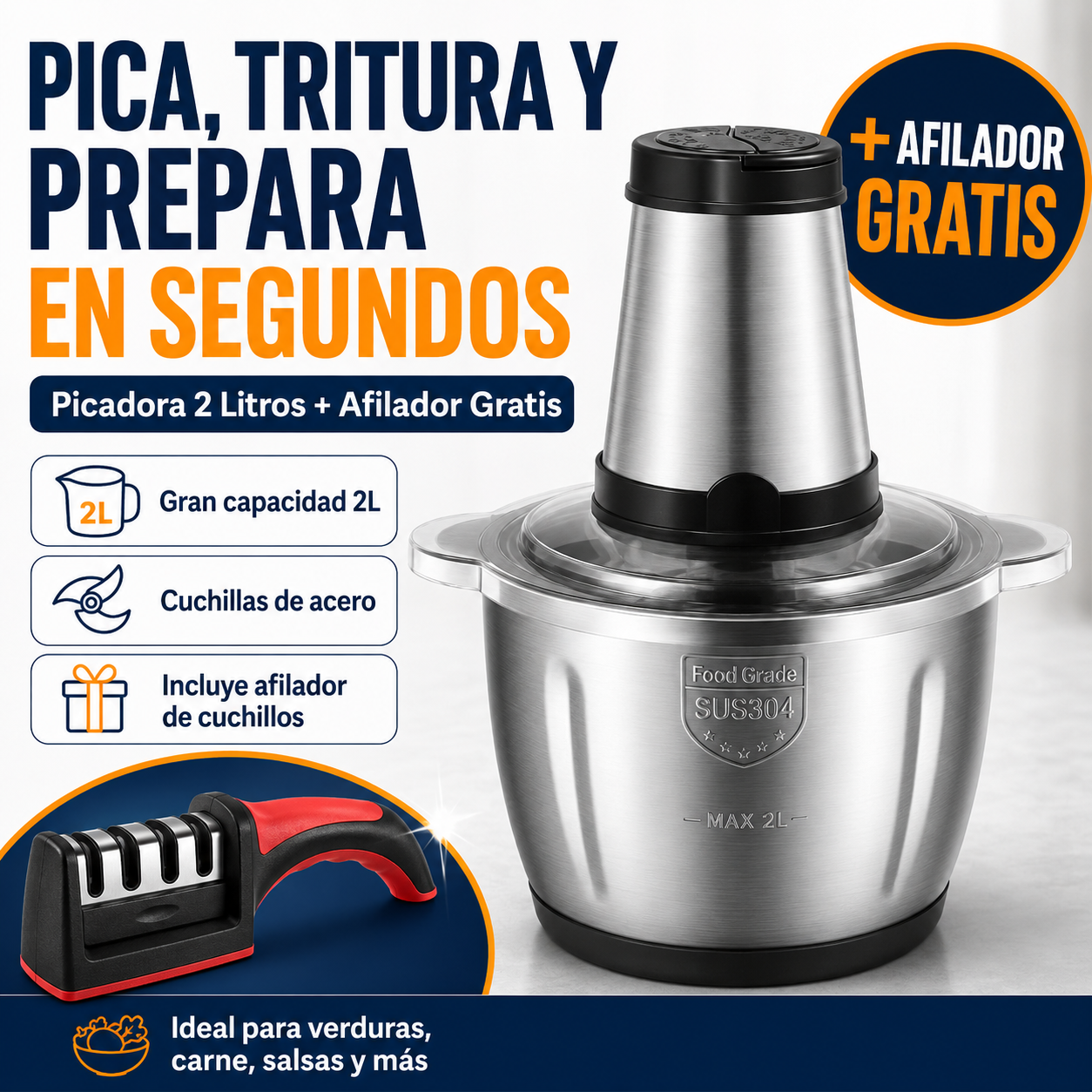 Picadora Procesadora 2 litros + AFILADOR