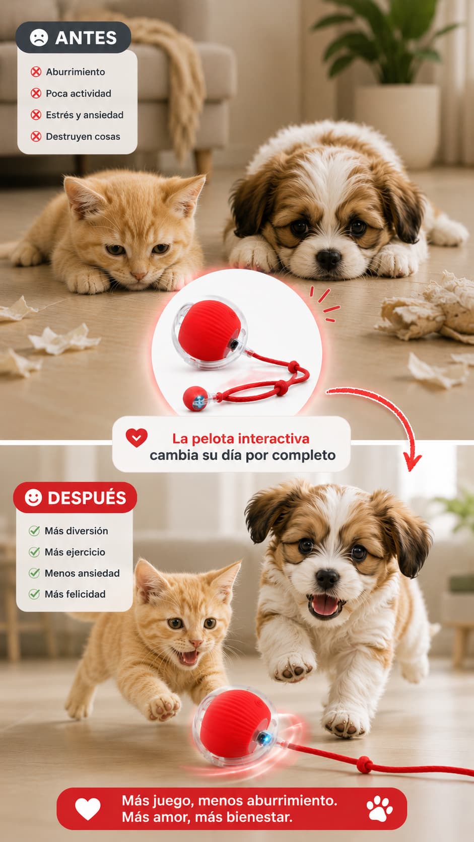 Pelota Interactiva con Cola para Mascotas 😻 Quema sus energías y hazlo feliz🐶