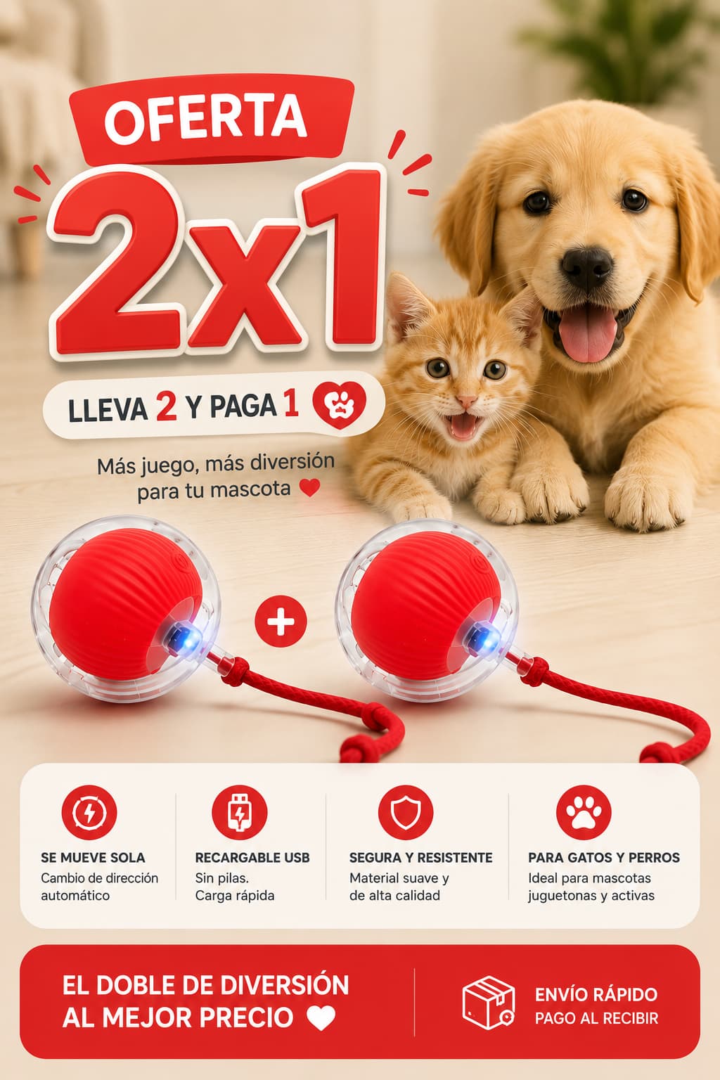 Pelota Interactiva con Cola para Mascotas 😻 Quema sus energías y hazlo feliz🐶