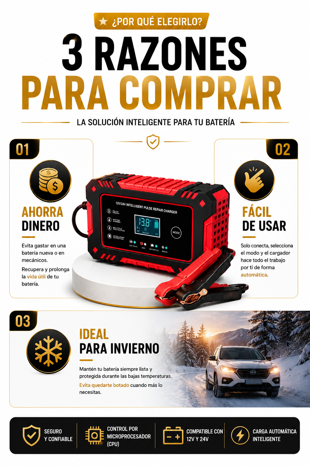 Cargador Inteligente para Baterías 12V/24V