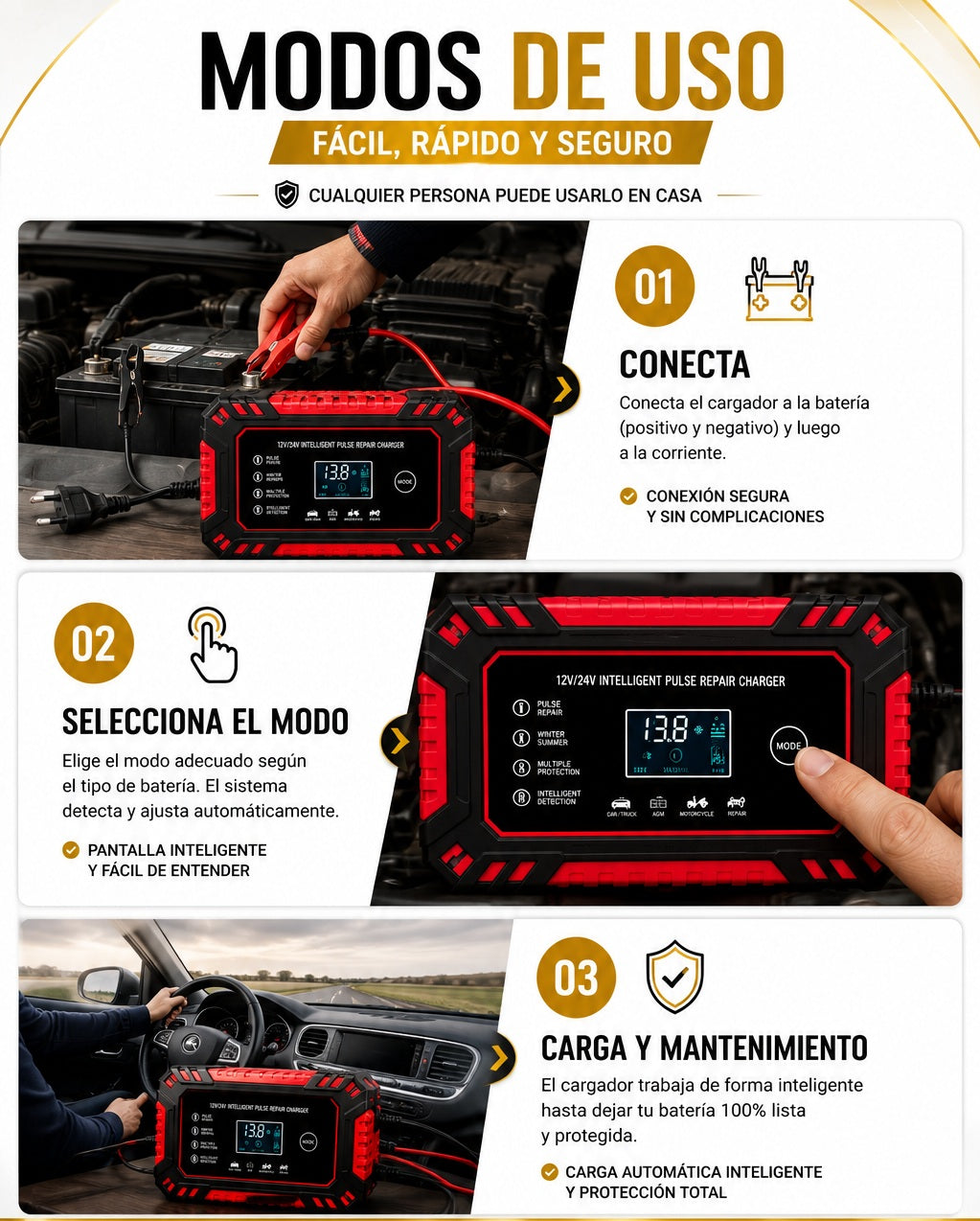 Cargador Inteligente para Baterías 12V/24V