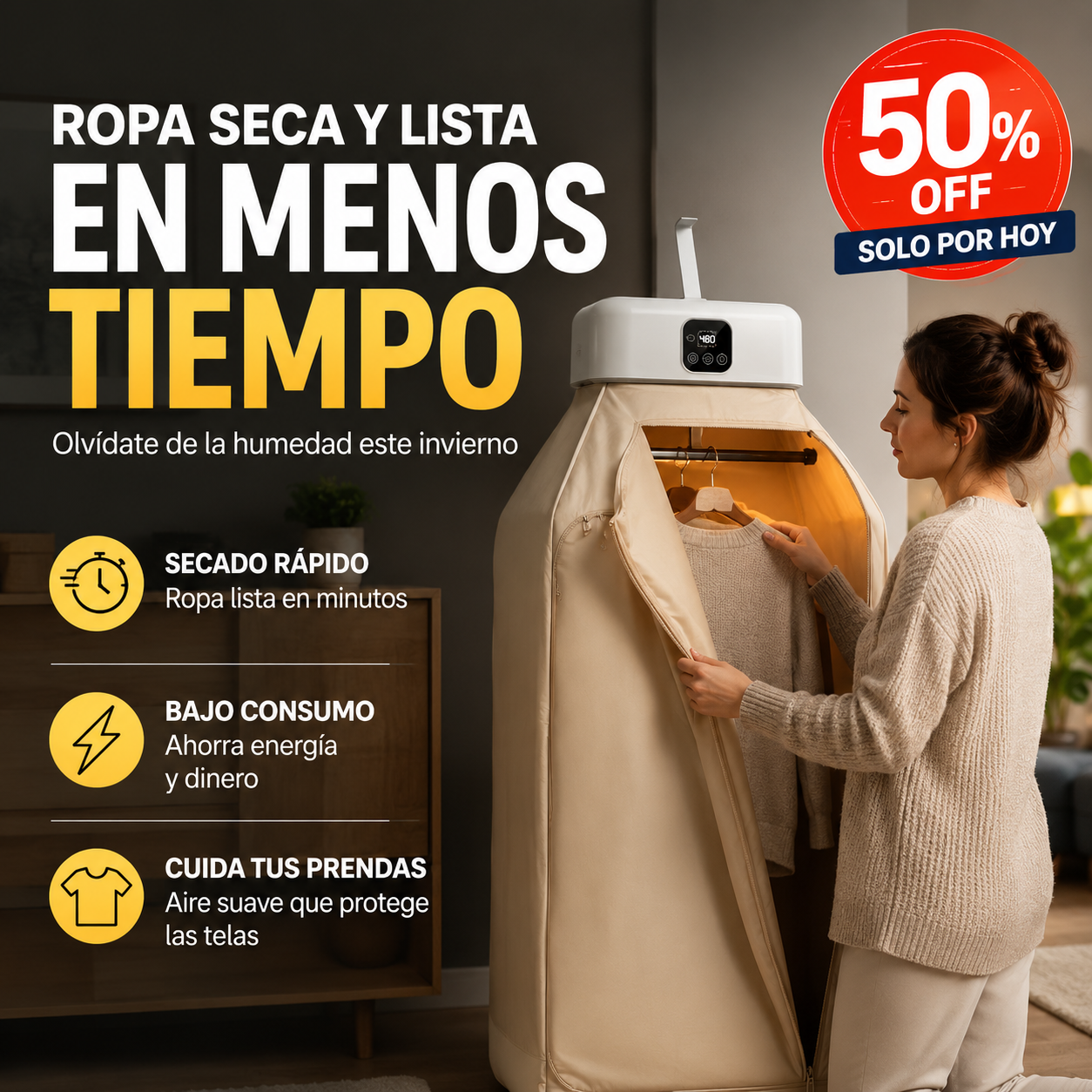 Secadora Portátil – Ropa seca en 50 minutos, sin sol y sin olor a humedad