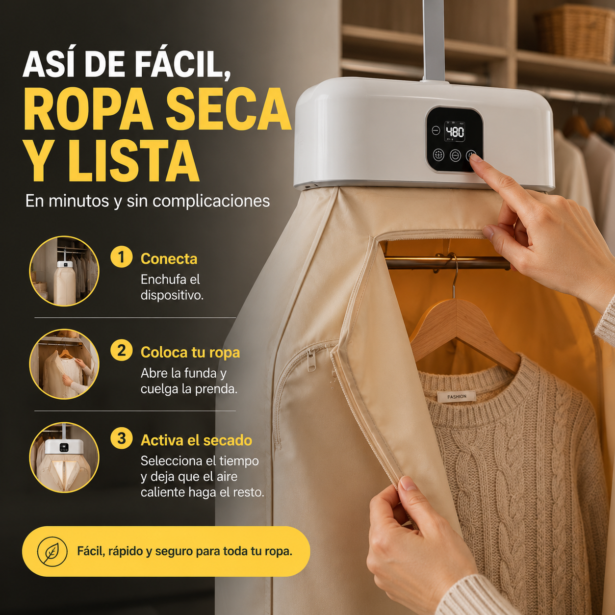 Secadora Portátil – Ropa seca en 50 minutos, sin sol y sin olor a humedad